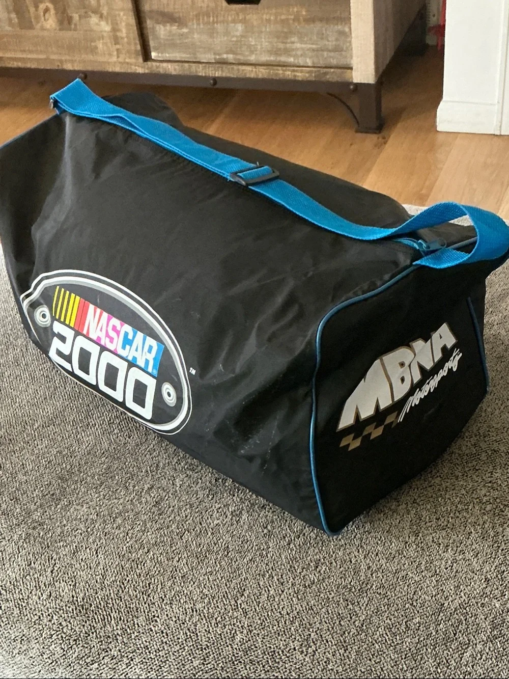 Nascar Black Duffel Bag with Blue Strap